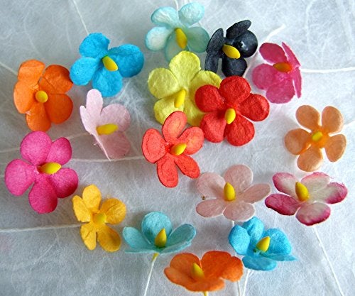 ICRAFY 200 pcs. Assorted Tiny Daisy Mulberry Paper Flower White Rope Wire Artificial Craft Scrapbook Wedding Supply Accessory DIY, Assorted Color, Size 1.5 cm. - Image 3